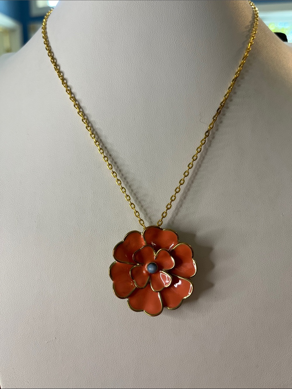 10/$10 Gold-Trim Orange Flower Pendant Necklace - Unbranded